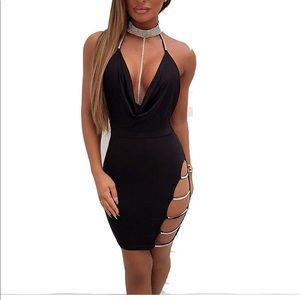Deep V rhinestone choker Sexy Dress